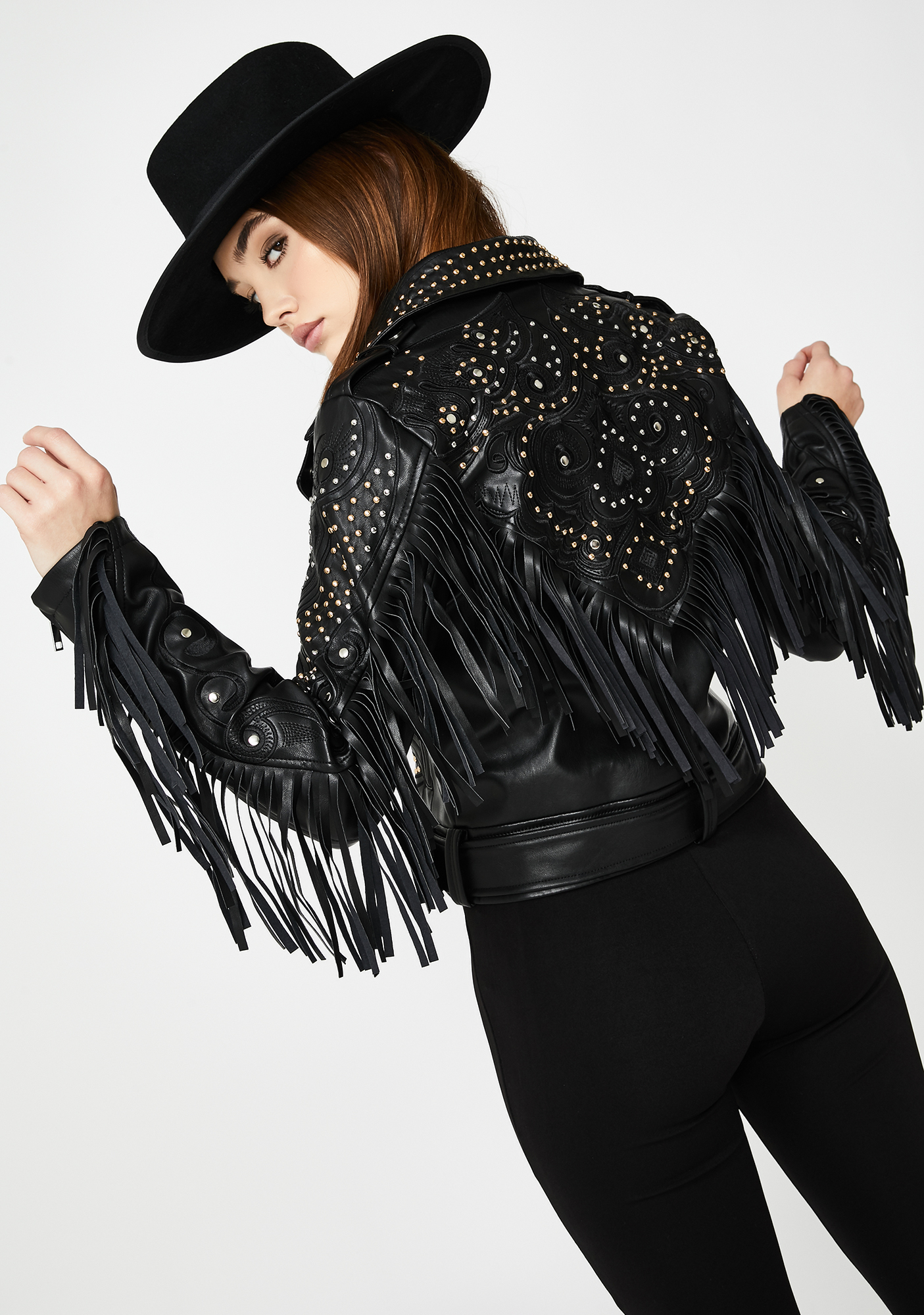 studded fringe leather jacket