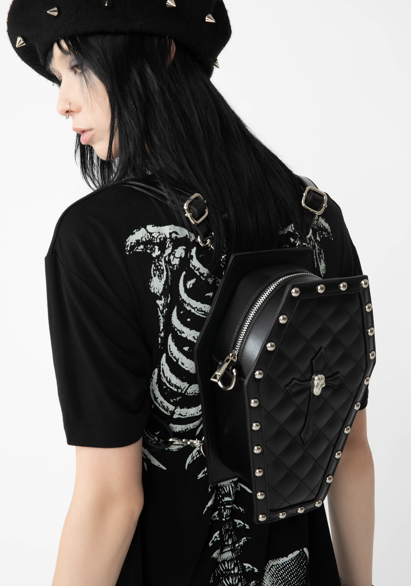 Halloween Black Quilted Coffin Backpack Dolls Kill