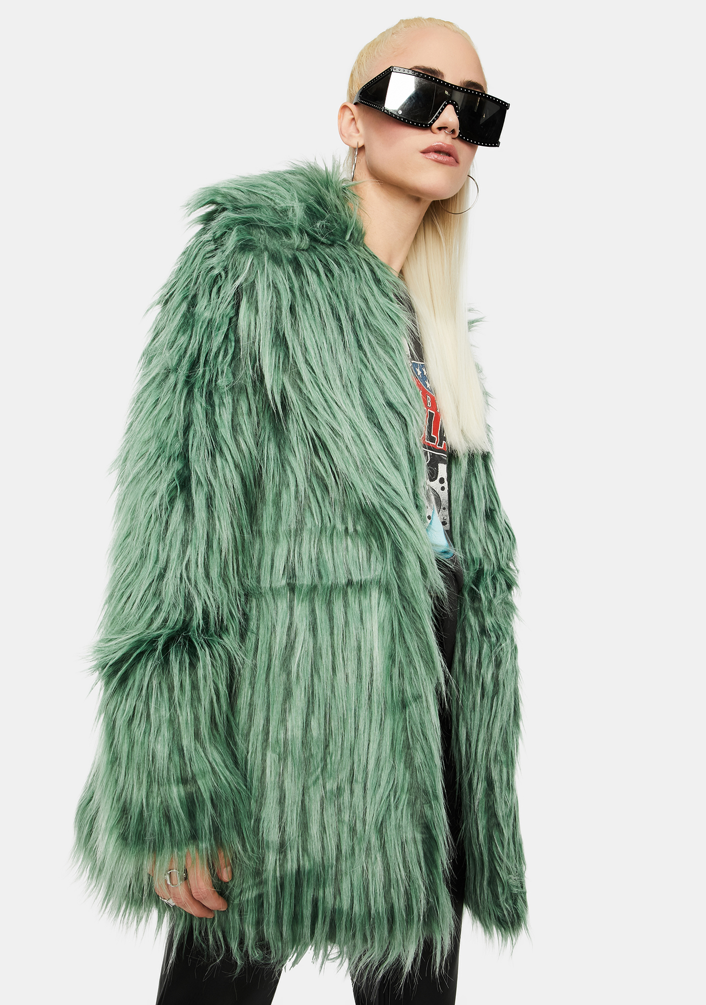 green shaggy jacket