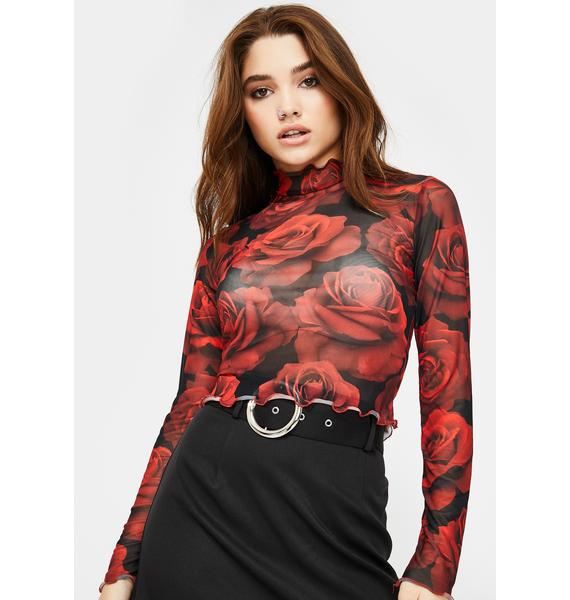 Delia's Rose Print Mesh Sheer Top Dolls Kill