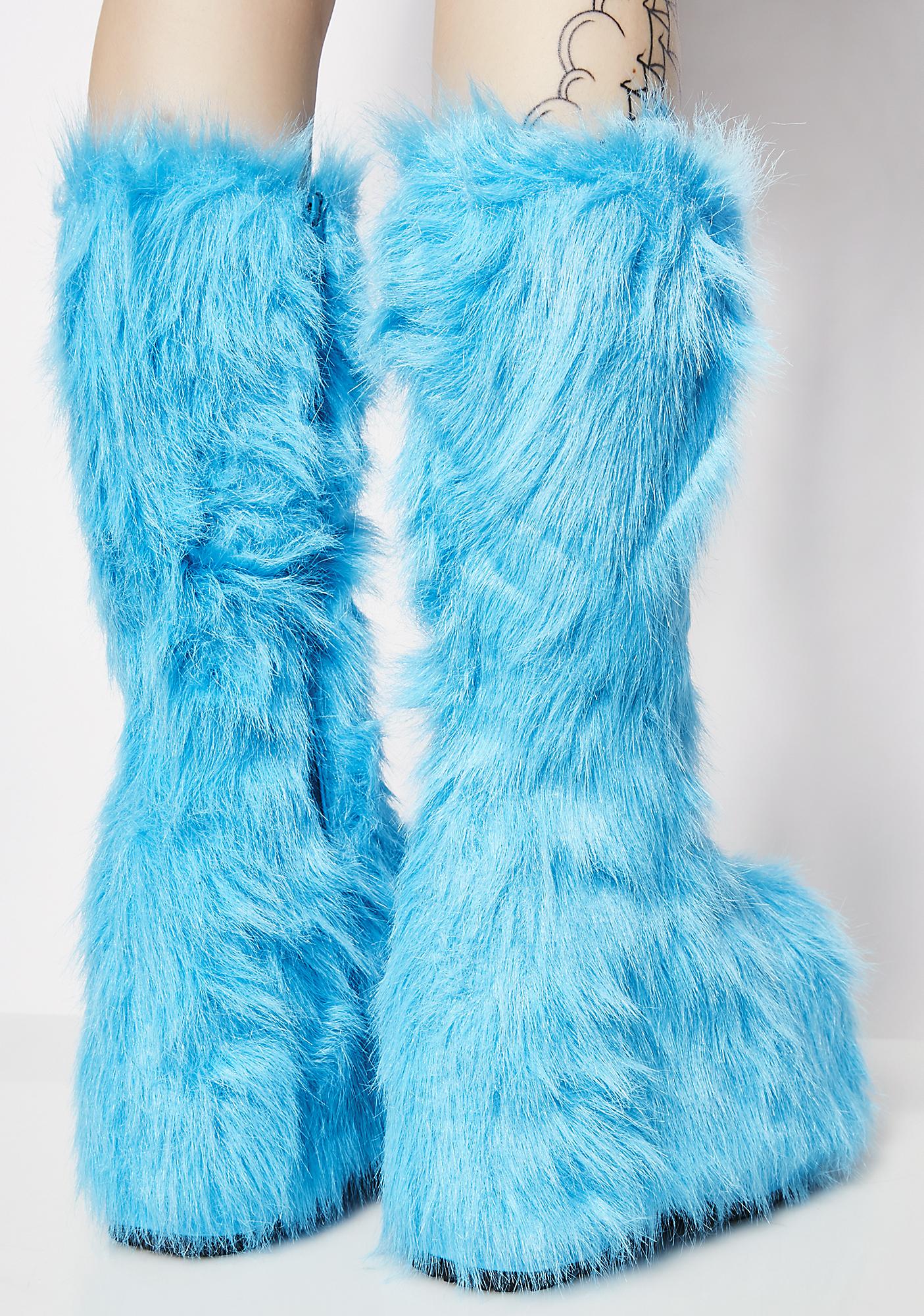 blue fuzzy boots