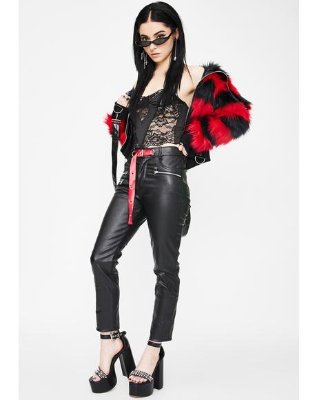 Vegan Leather Slim High Waist Pants