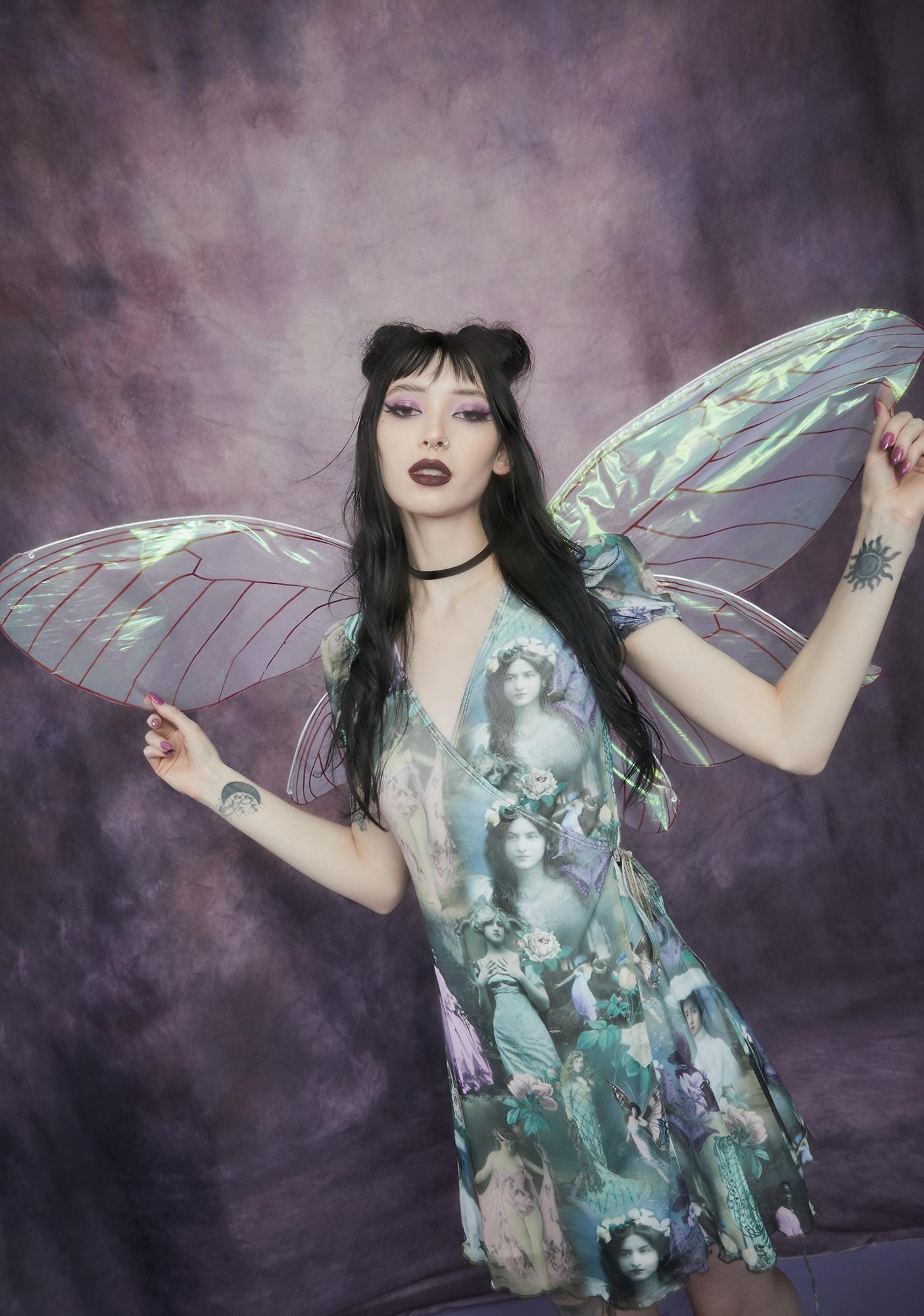 Widow Fairy Lace Iridescent Fairy Wings - Pink | Dolls Kill