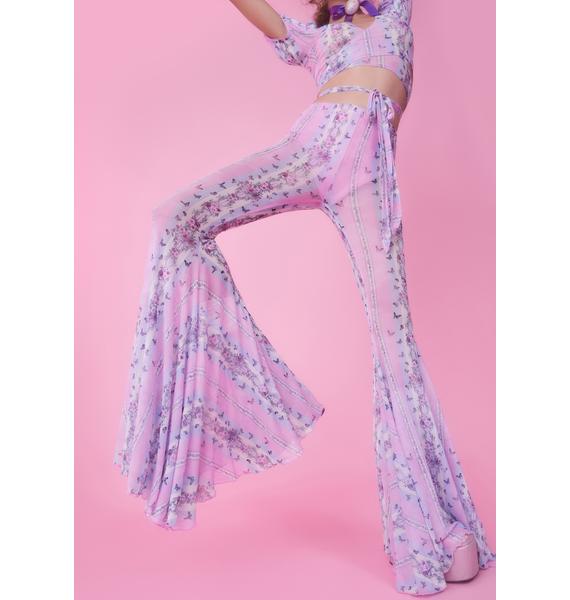 pink butterfly flare pants