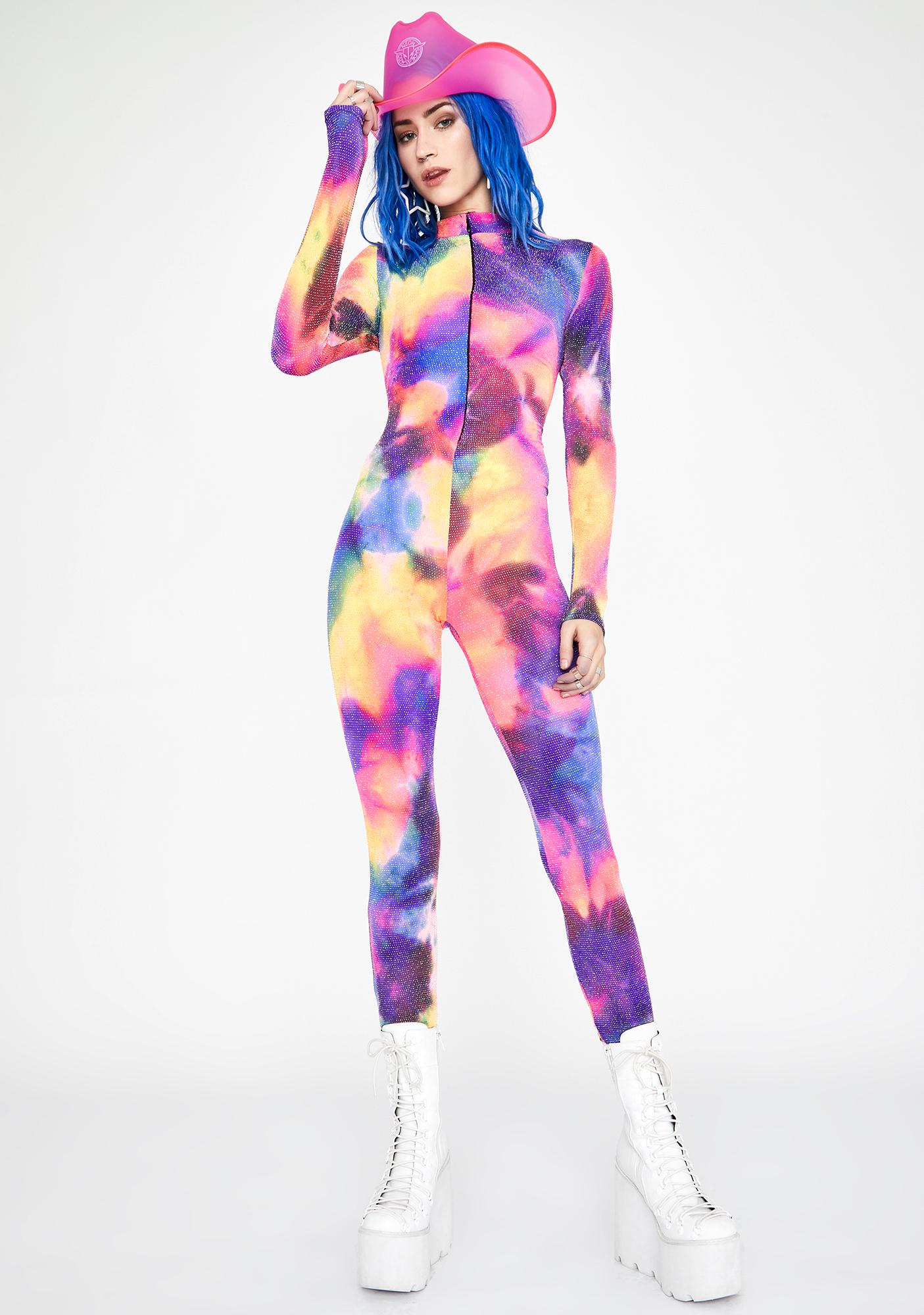 Tie Dye Glitter Jumpsuit Catsuit Zip Up Rainbow Pastel Dolls Kill