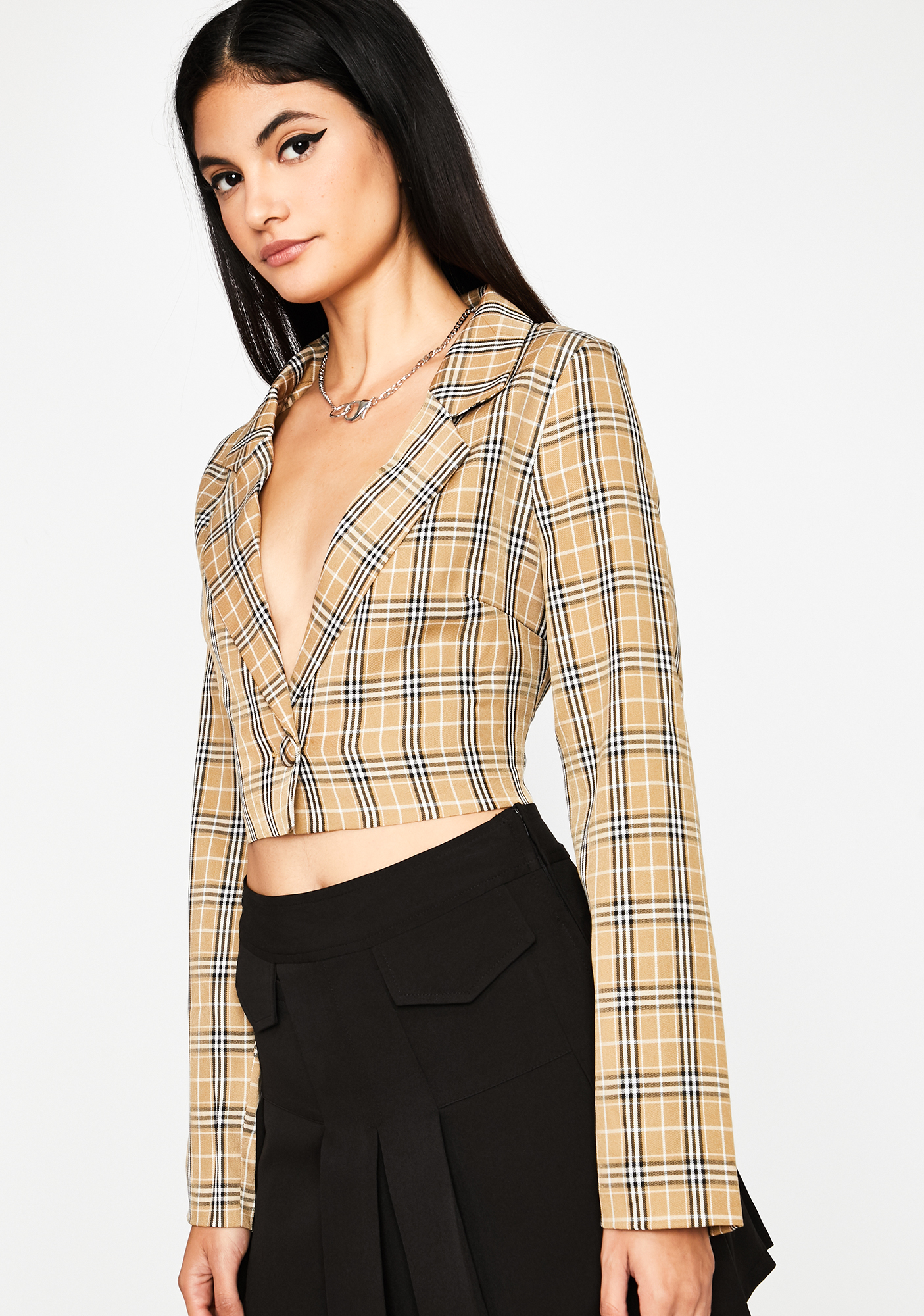 cropped checked blazer