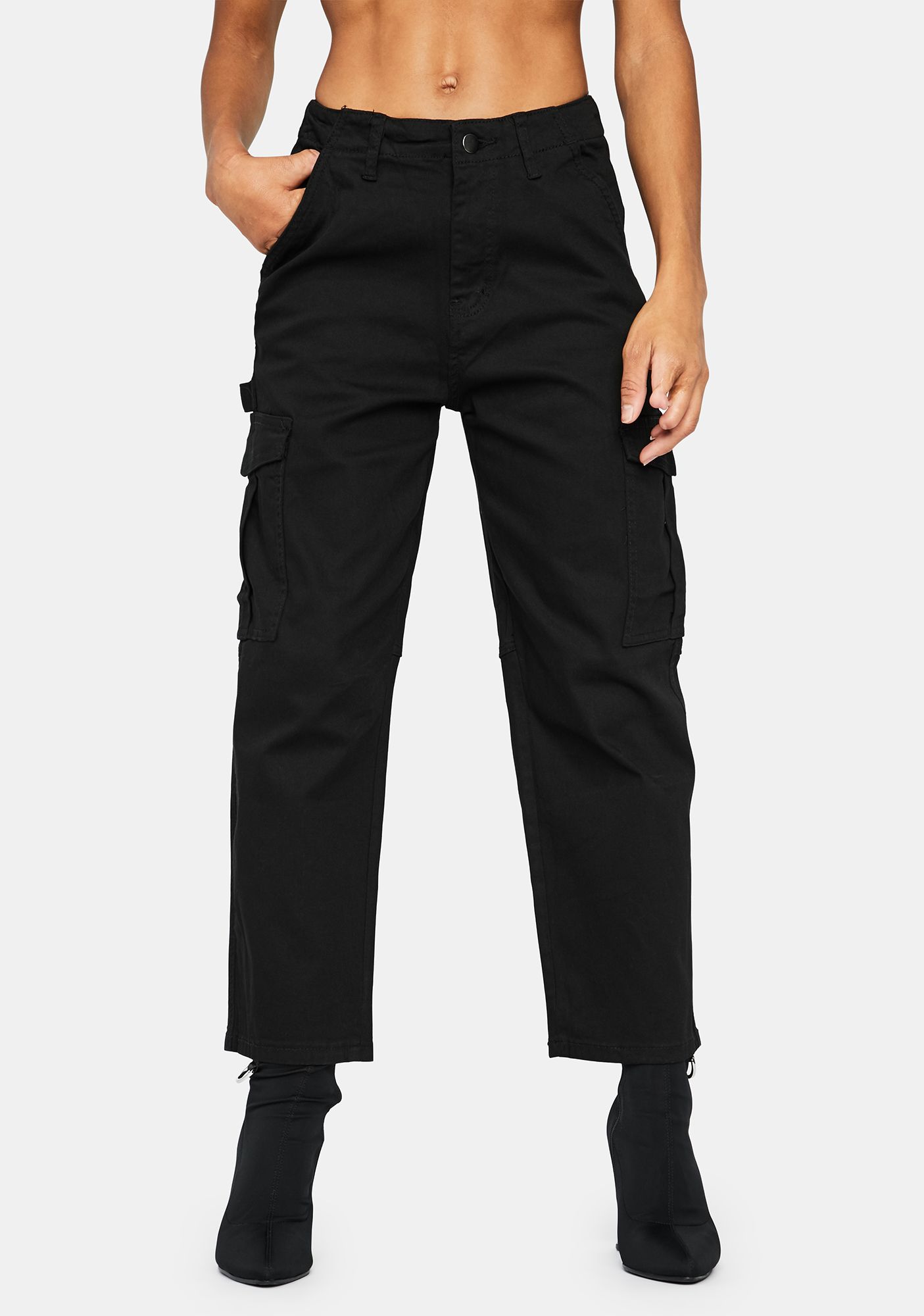 Mid Rise Pockets Cargo Pants - Black | Dolls Kill