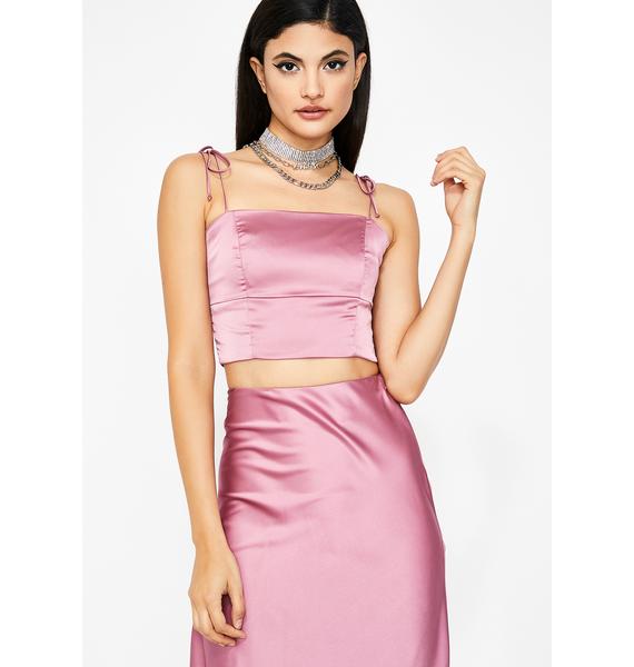 pink satin skirt set