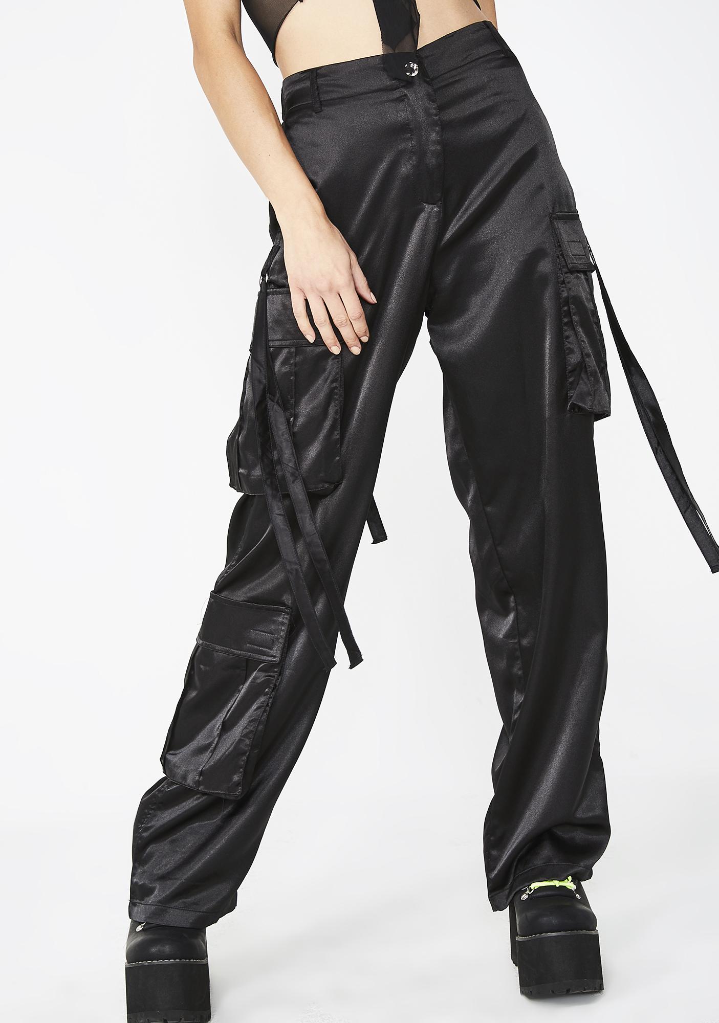 black silk cargo pants