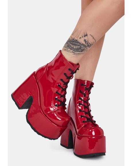 Demonia Shaker 65 Boots Patent Hologram Black Dolls Kill