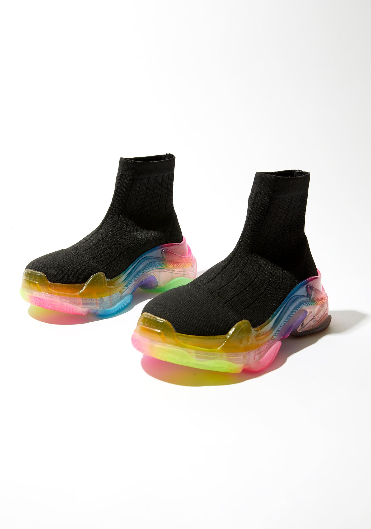 Chunky Sock Sneakers - Black/Rainbow 