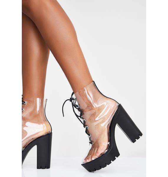 clear bootie heels