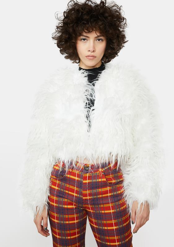 white fur cropped jacket
