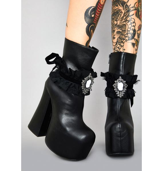 Widow Cameo Brooch High Chunky Heel Platform Boots | Dolls Kill