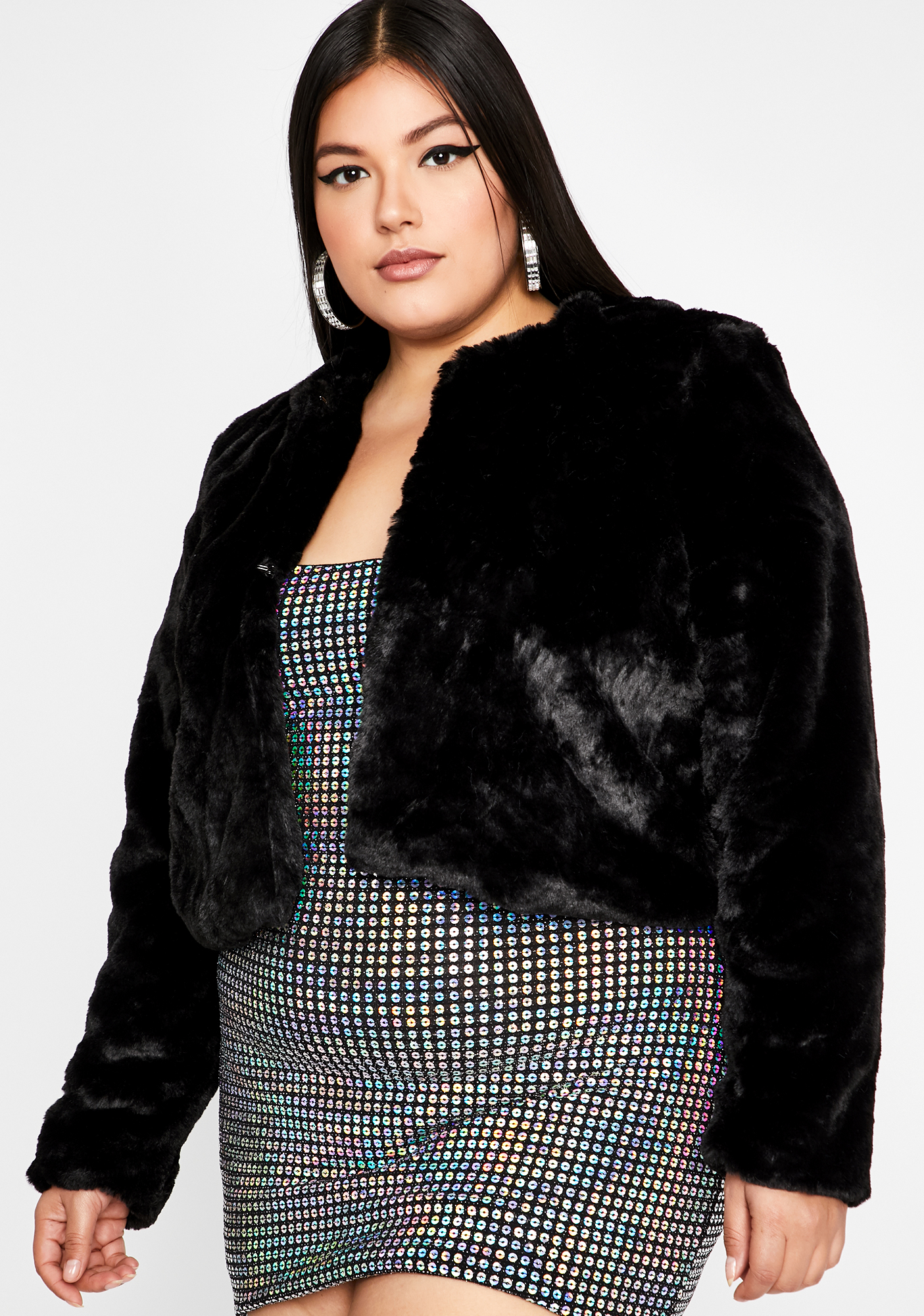 faux fur cropped jacket plus size