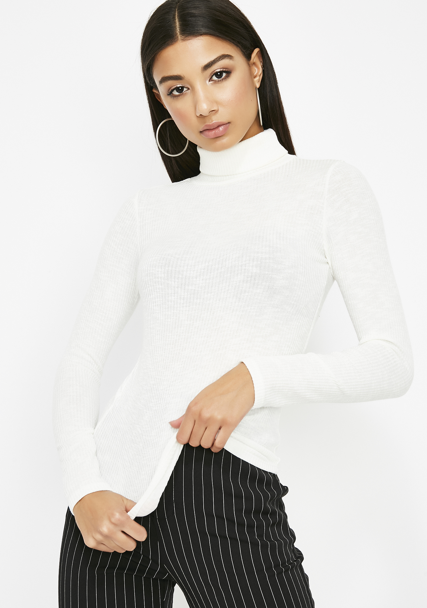 Off White Semi Sheer Turtleneck Top Dolls Kill