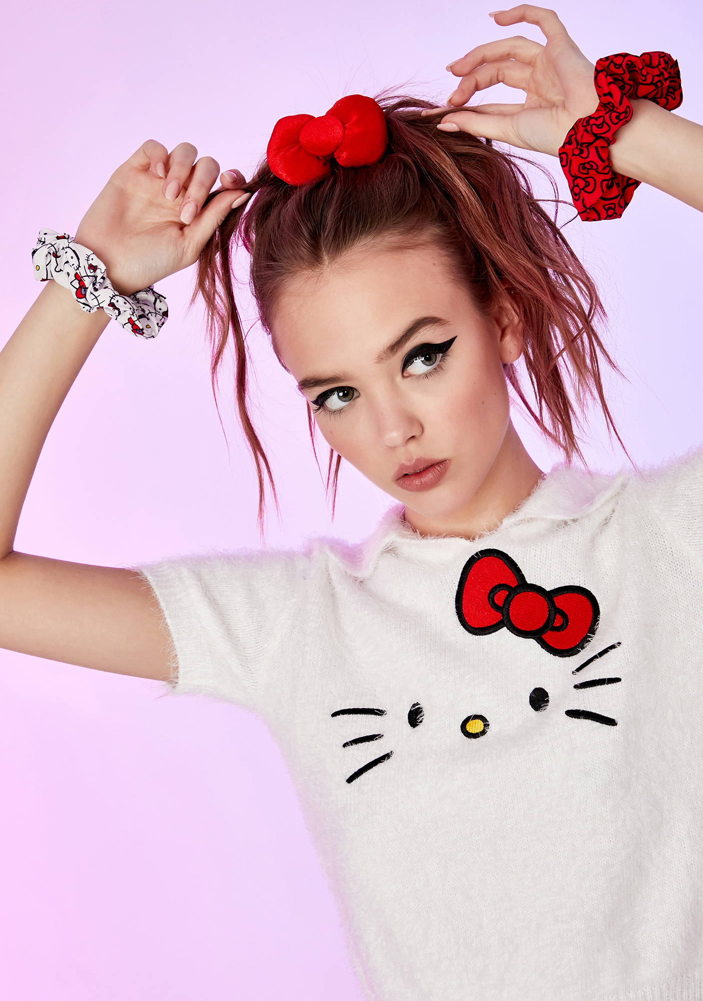 Dolls Kill Hello Kitty Scrunchie Set Fuzzy Bow Kawaii Punk | Dolls Kill