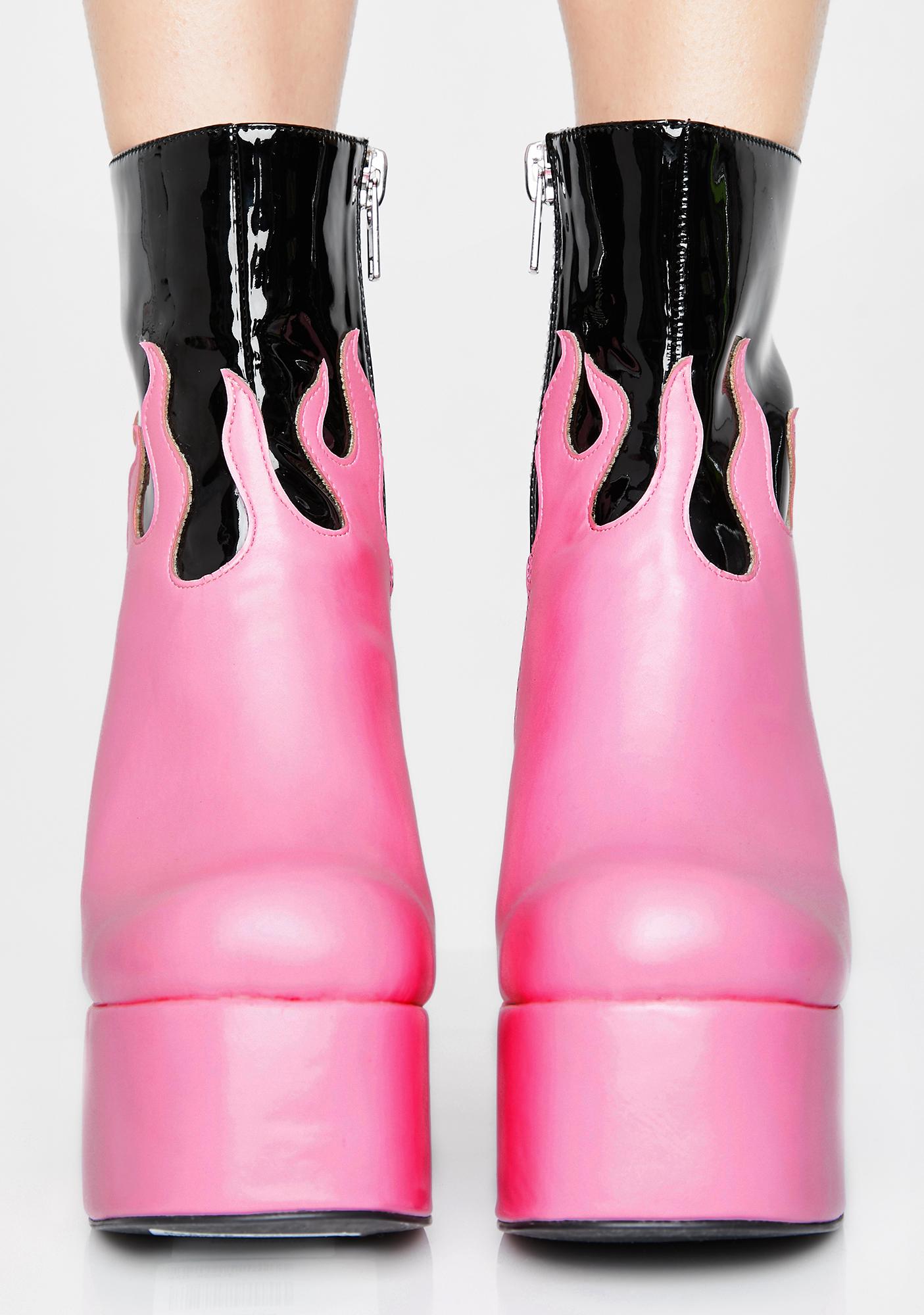 Sugar Thrillz Pink Flame Platform Boots | Dolls Kill