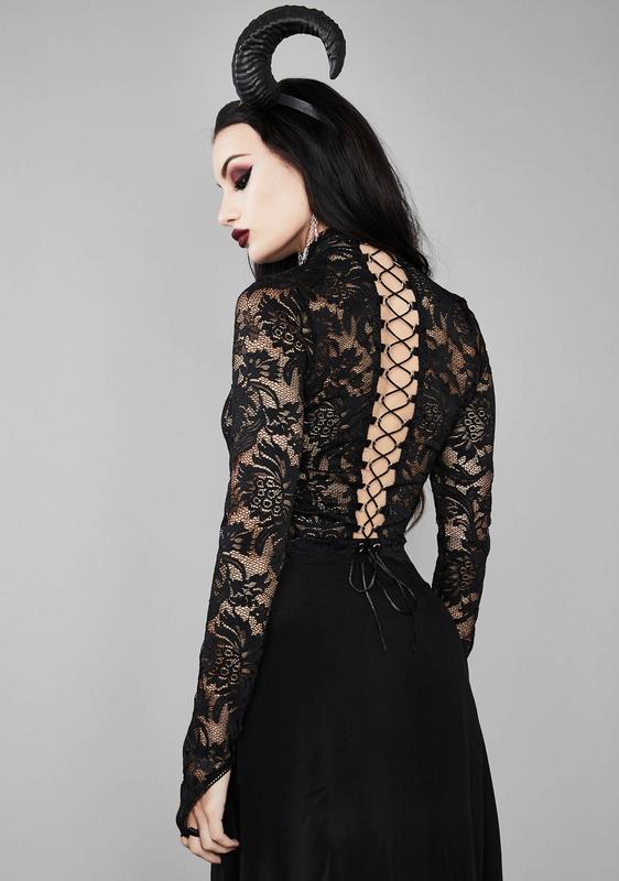 Widow Lace Long Sleeve Back Lace-Up Top | Dolls Kill