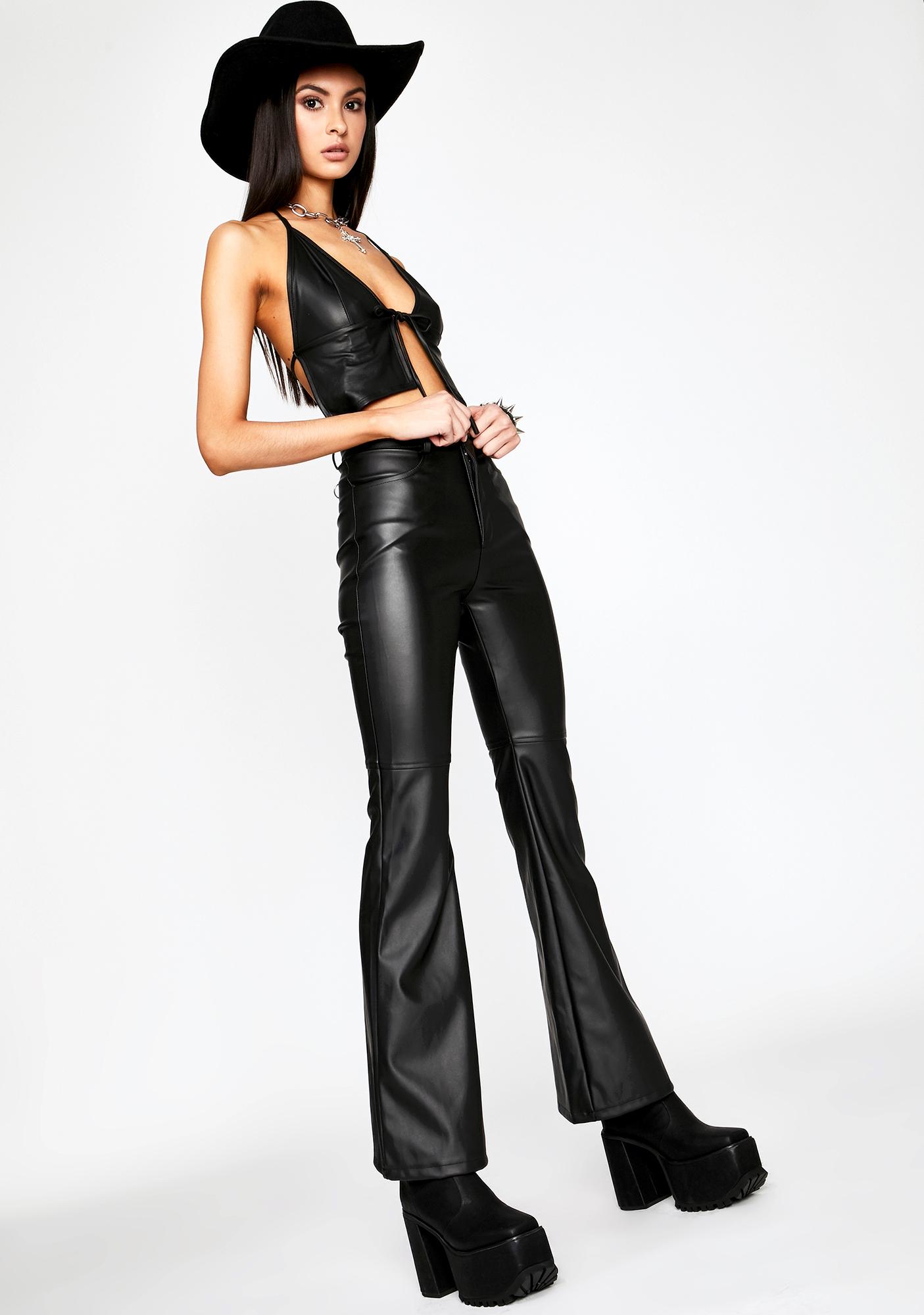 faux leather flare trousers