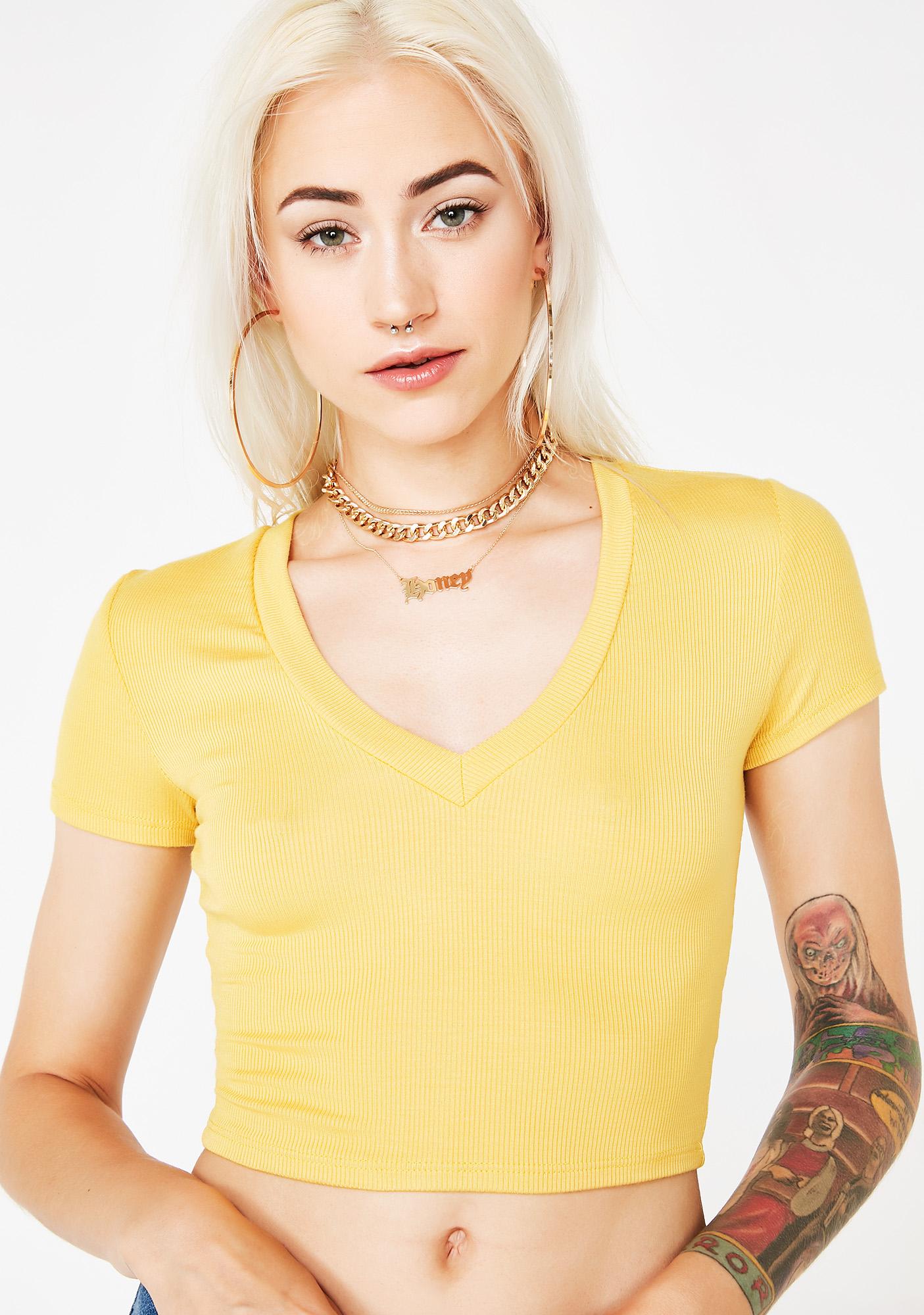 yellow v neck crop top