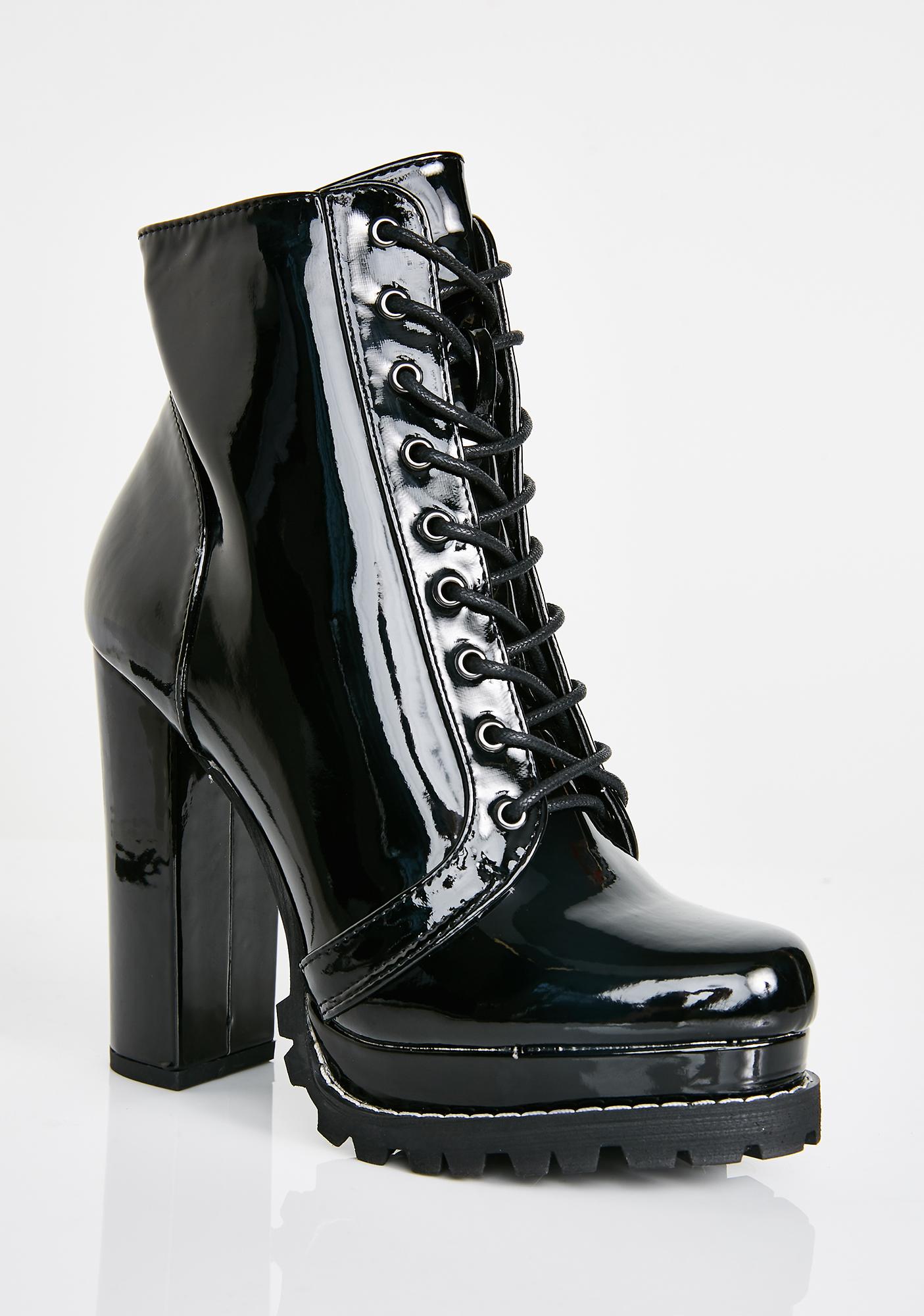 Lace Front Platform Black Vegan Suede Ankle Boots | Dolls Kill