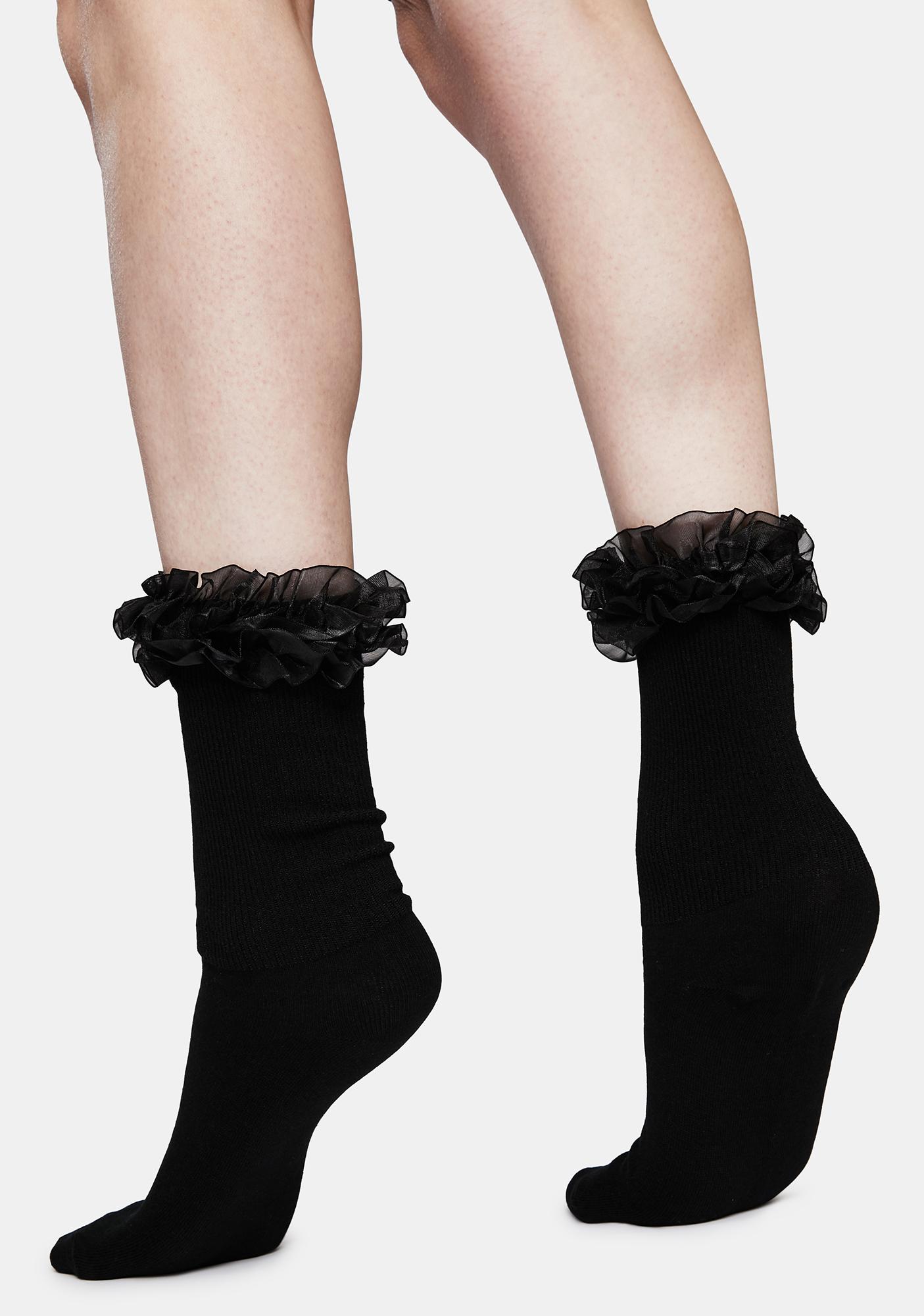 Double Ruffle Fold Over Ankle Socks Black Dolls Kill