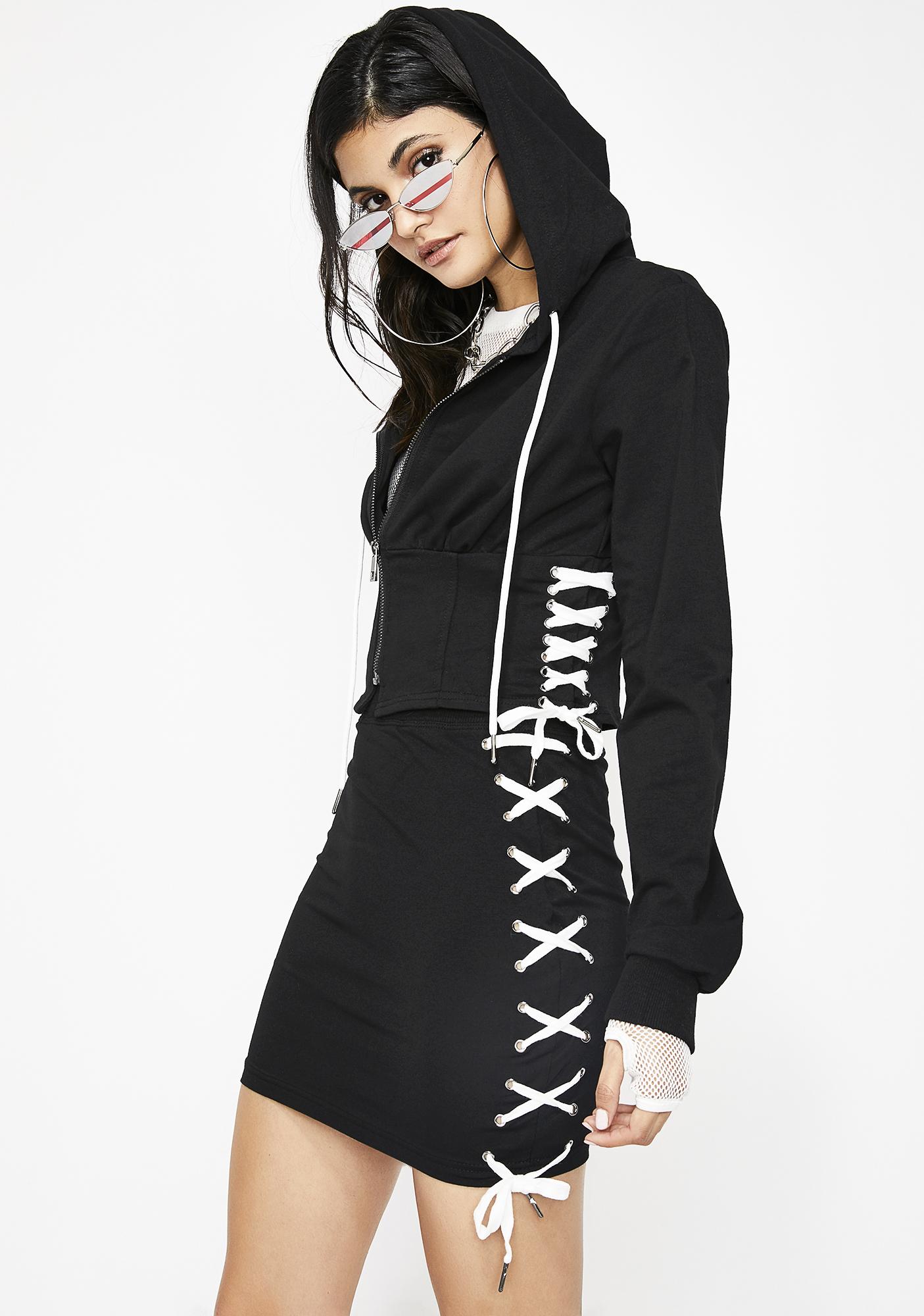 Lace Up Hoodie Mini Skirt Set | Dolls Kill