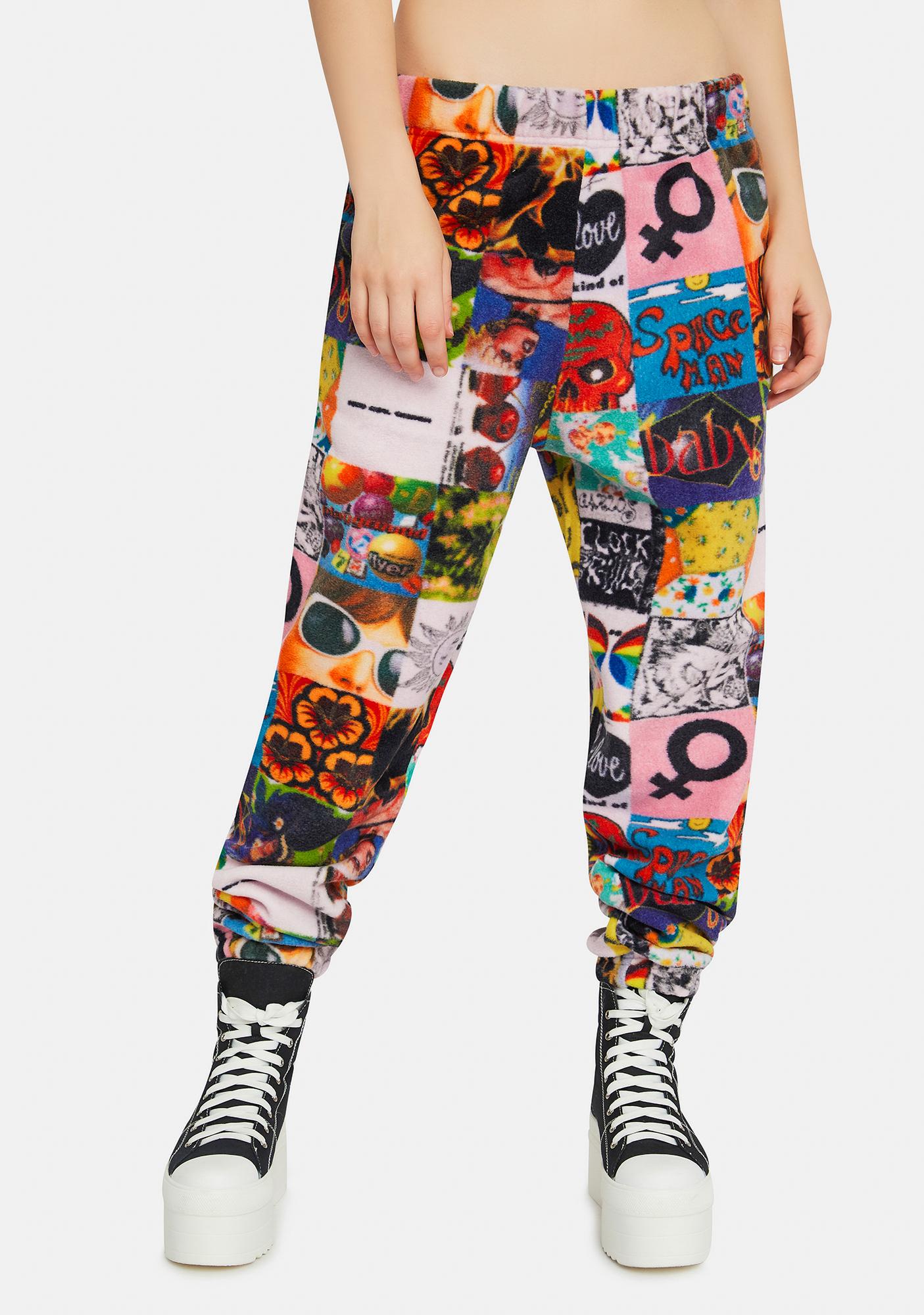 new girl order patchwork fleece joggers