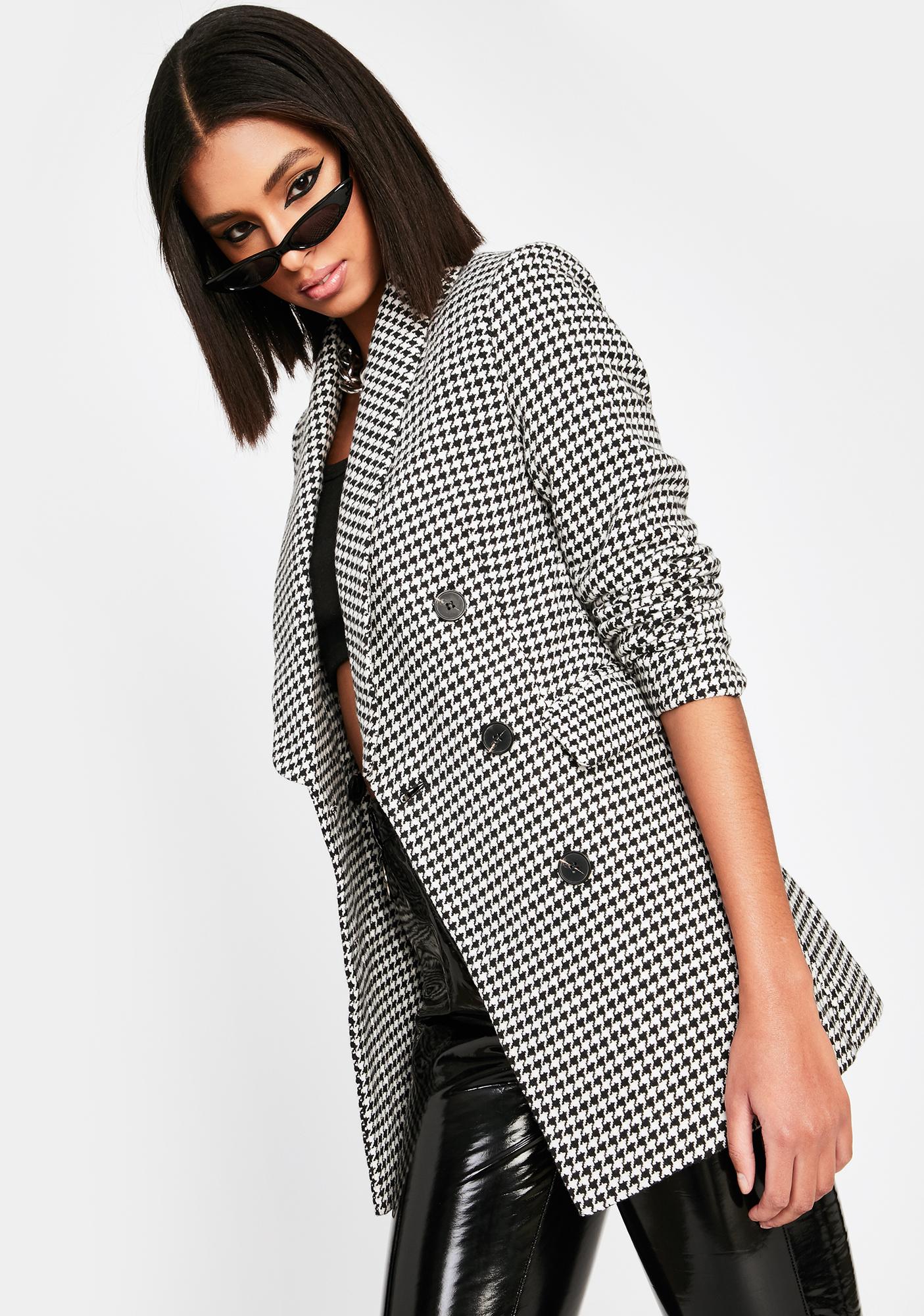 Oversized Houndstooth Blazer Black White Dolls Kill