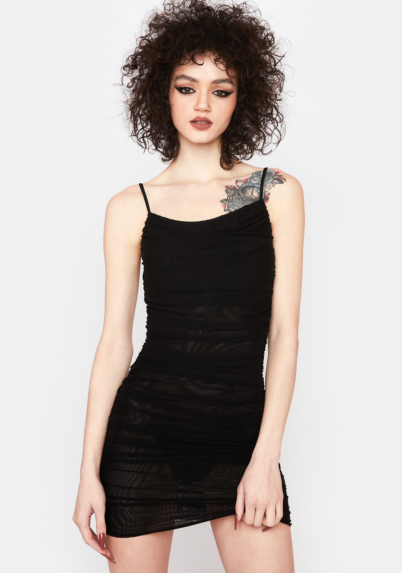 Ruched Strappy Mini Dress - Black | Dolls Kill