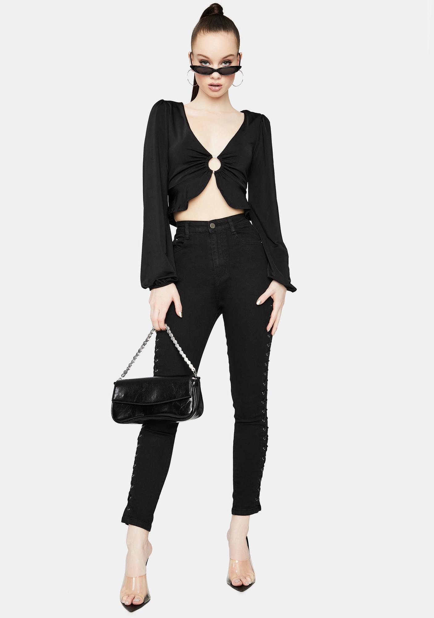 Long Sleeve O-Ring Crop Top - Black | Dolls Kill