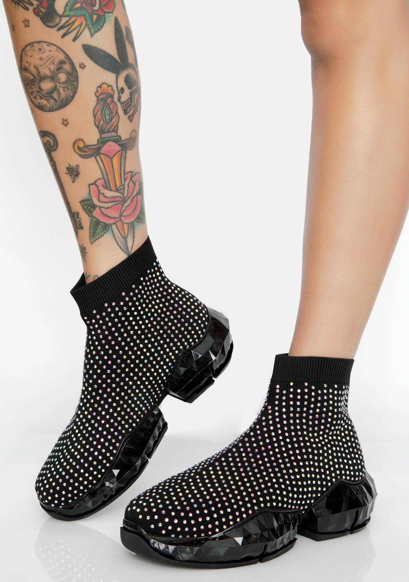 Sock Sneakers Ankle Rhinestones Black 