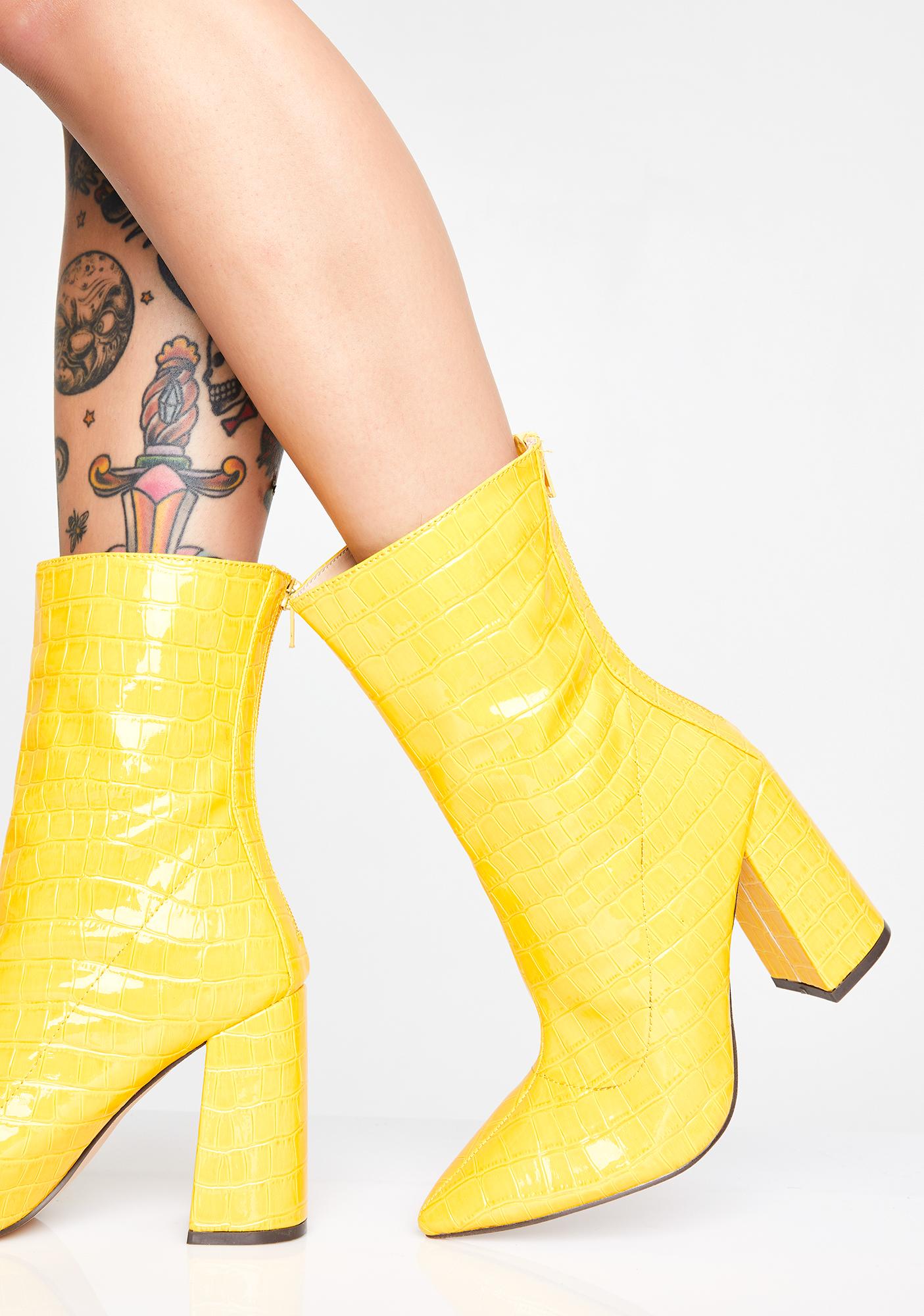 Yellow Croc Ankle Boots | Dolls Kill