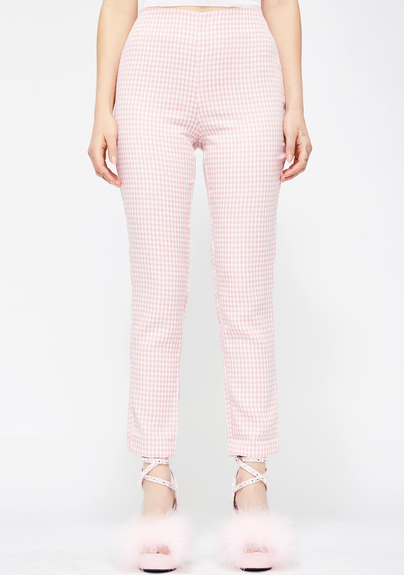 zara pink gingham pants