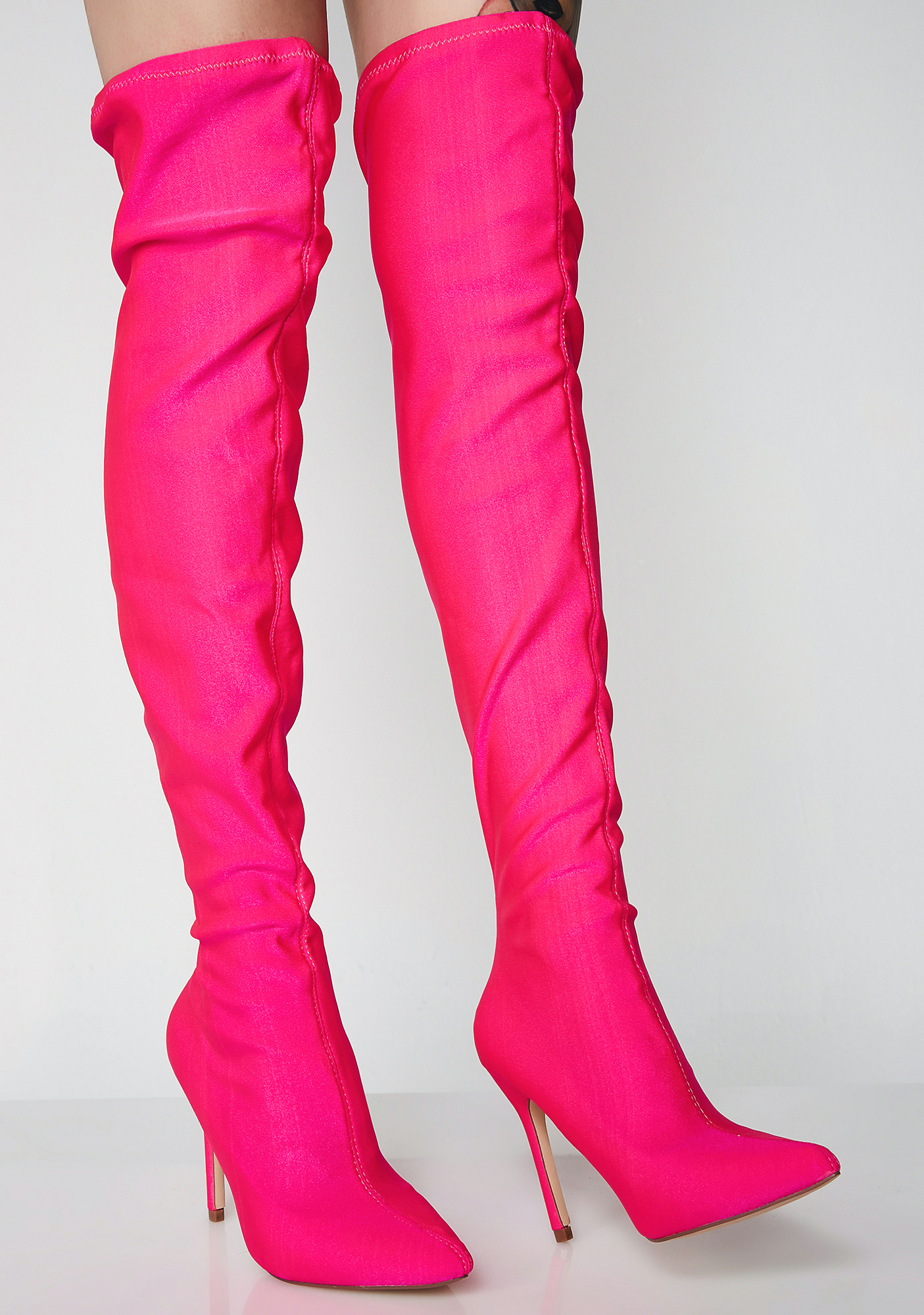fuchsia thigh high boots