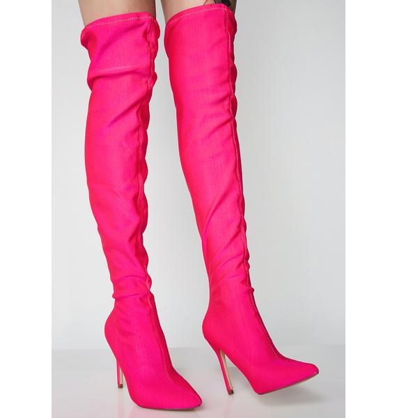 fuchsia thigh high boots