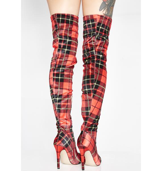 red plaid thigh high boots
