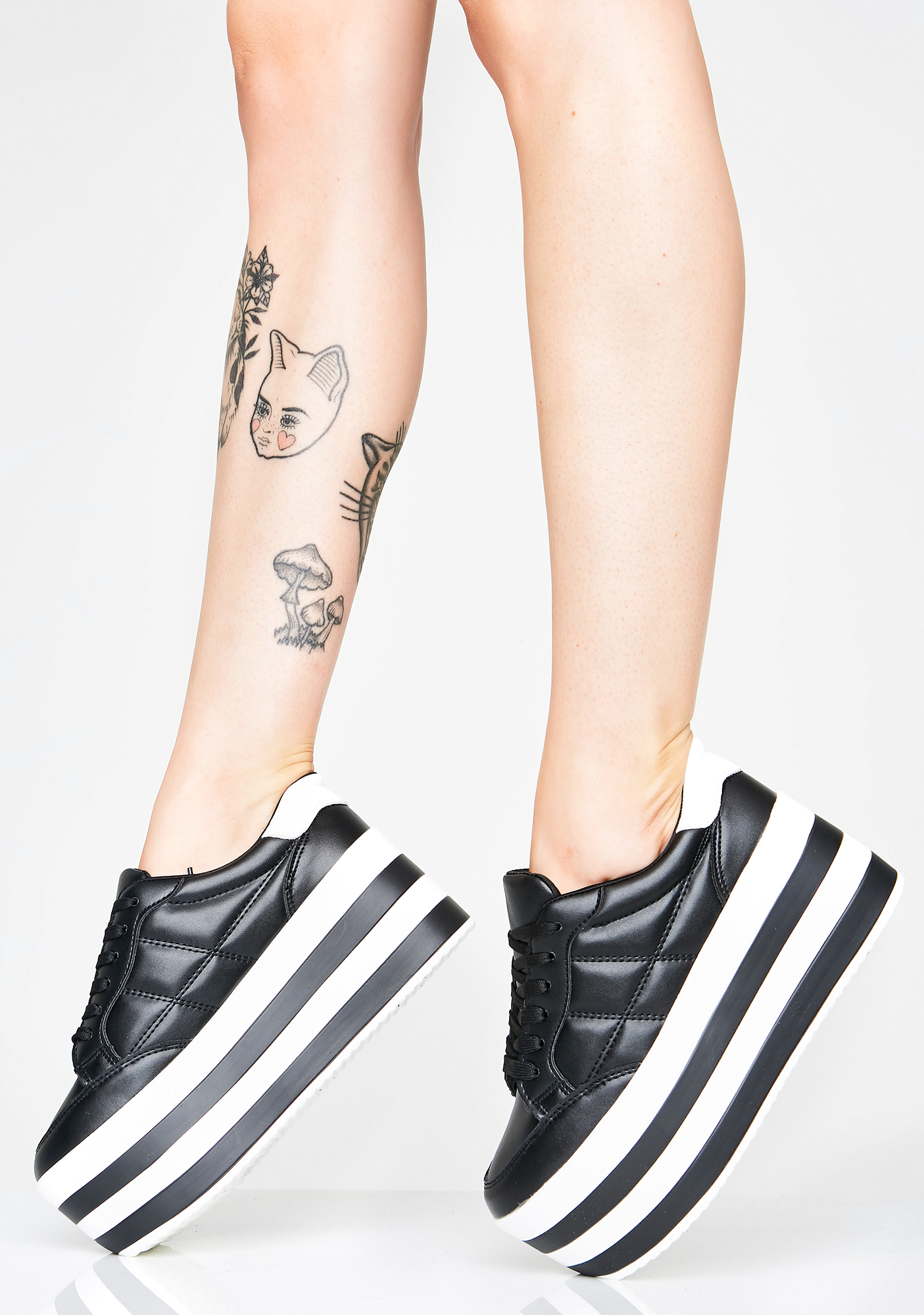Vegan Leather Platform Striped Black Sneakers | Dolls Kill