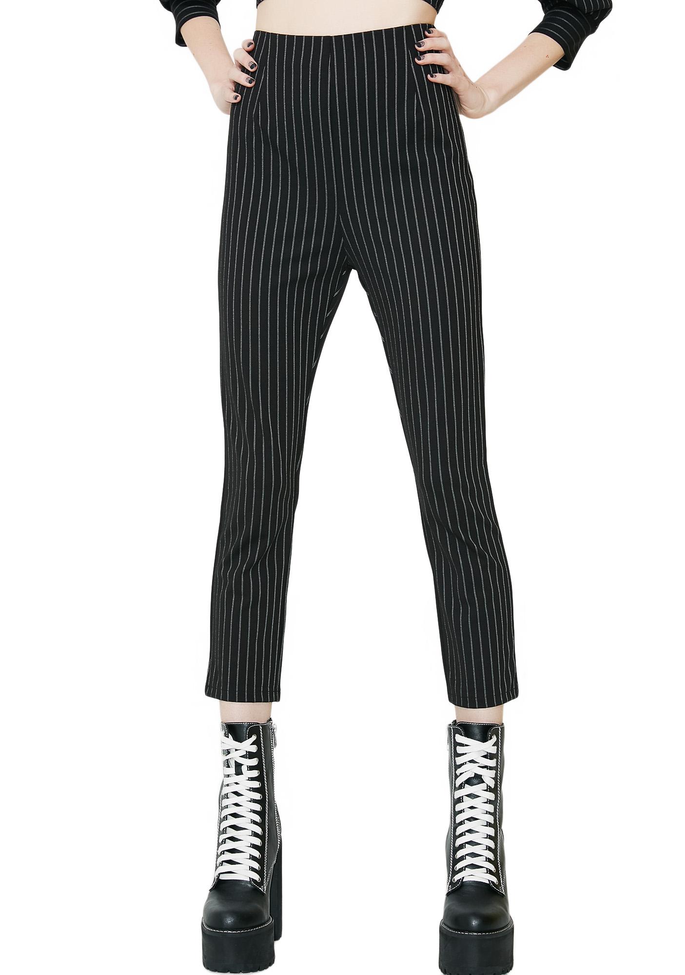 high waisted black striped pants