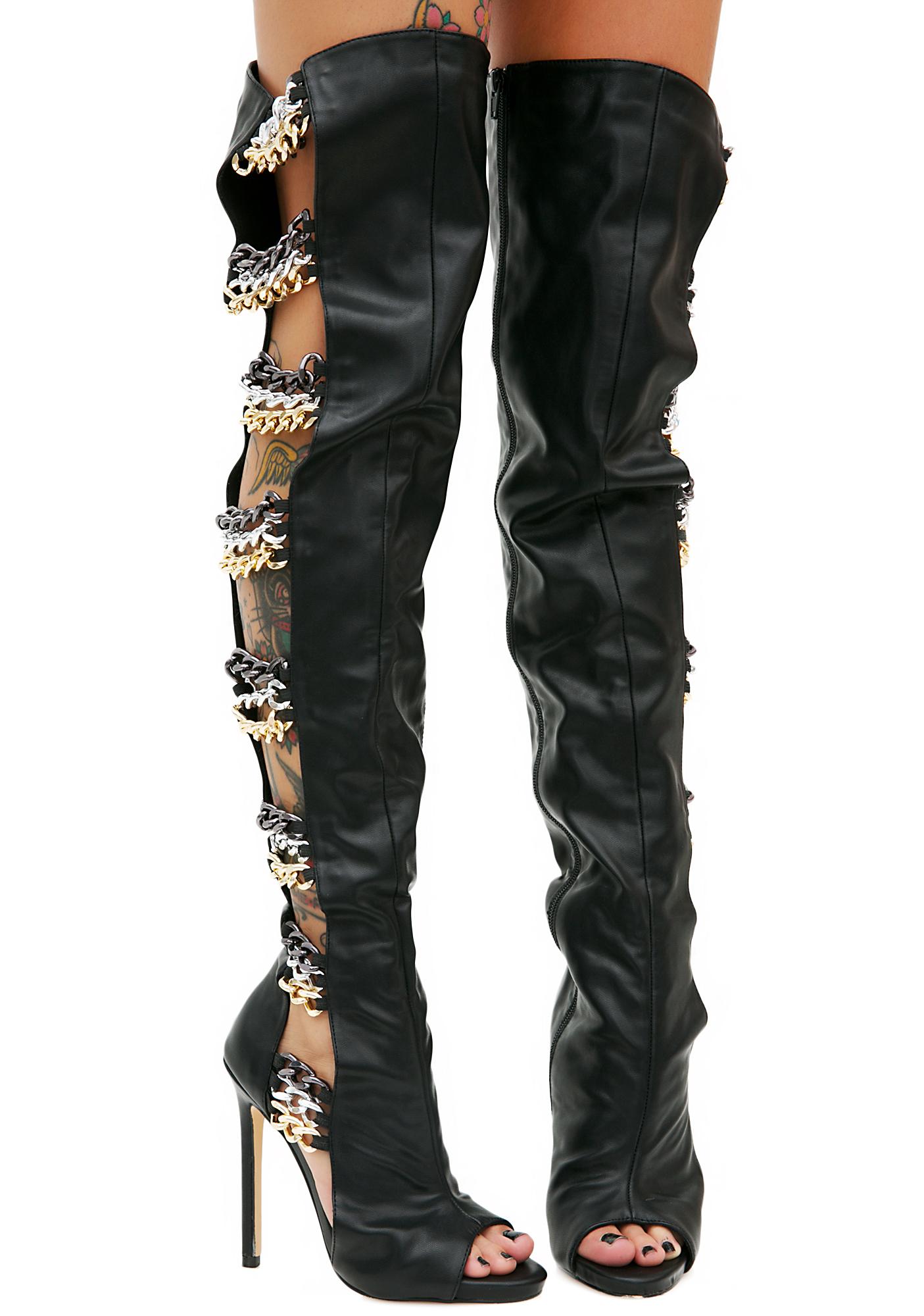 thigh high boots with chains