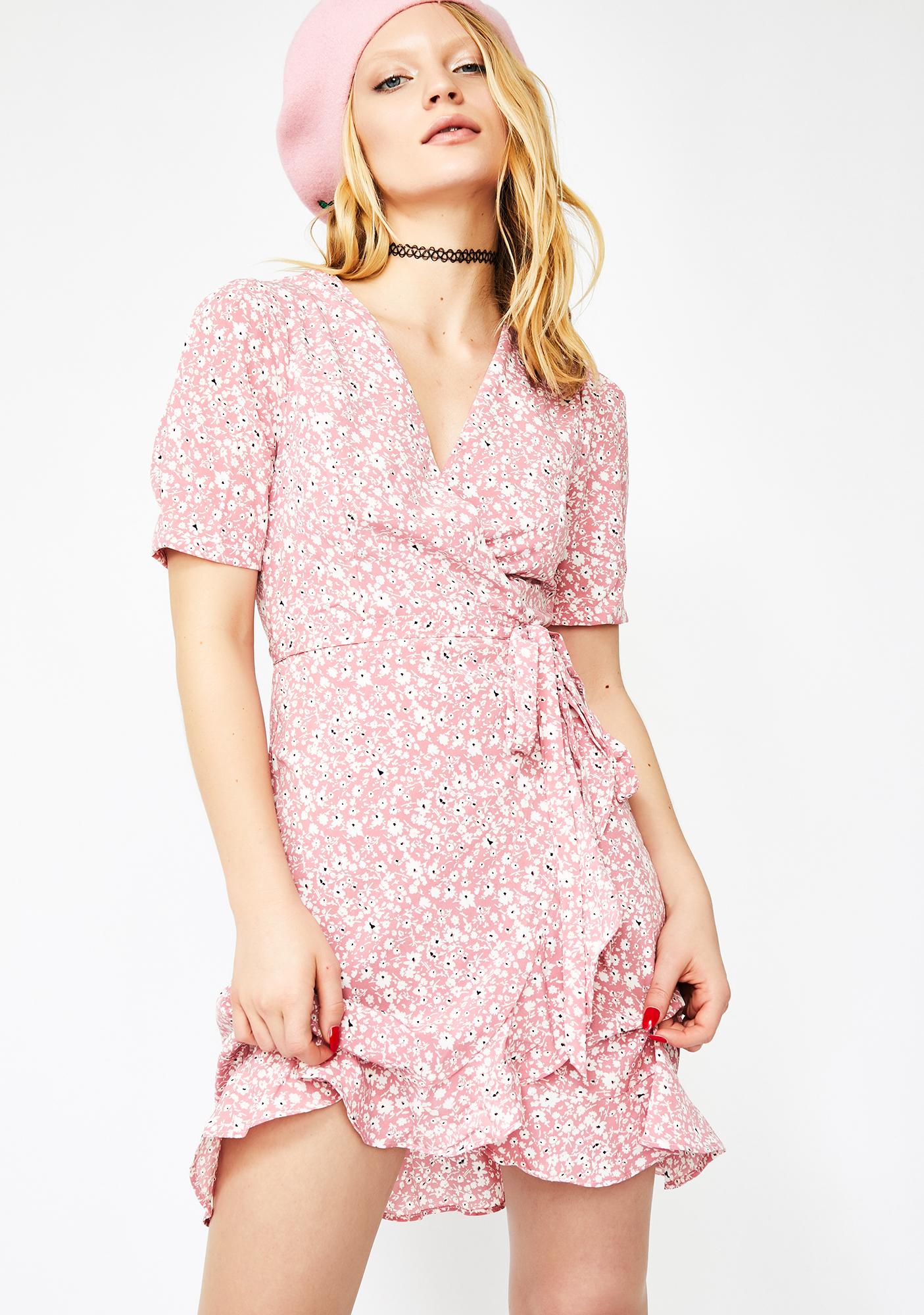 Floral Wrap Ruffle Trim Mini Dress | Dolls Kill