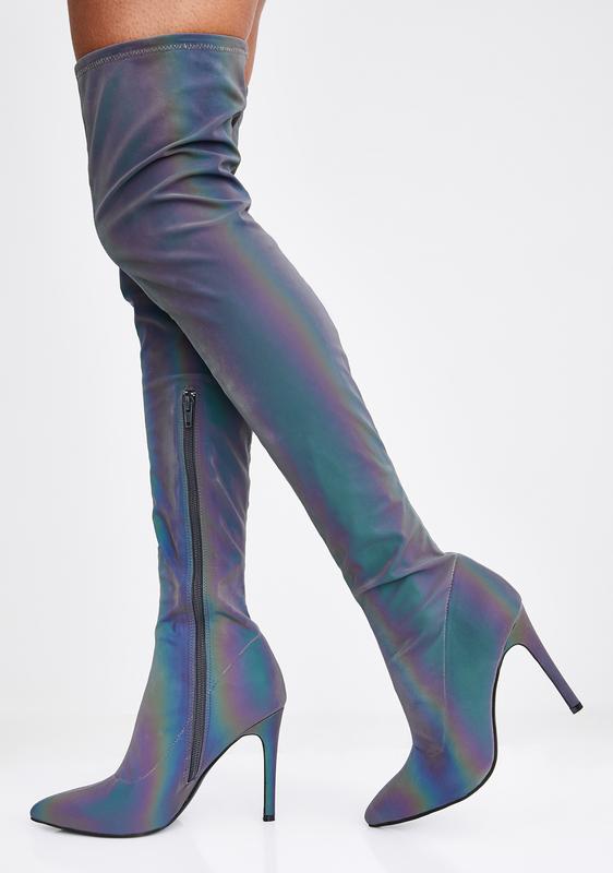 thigh high reflective boots