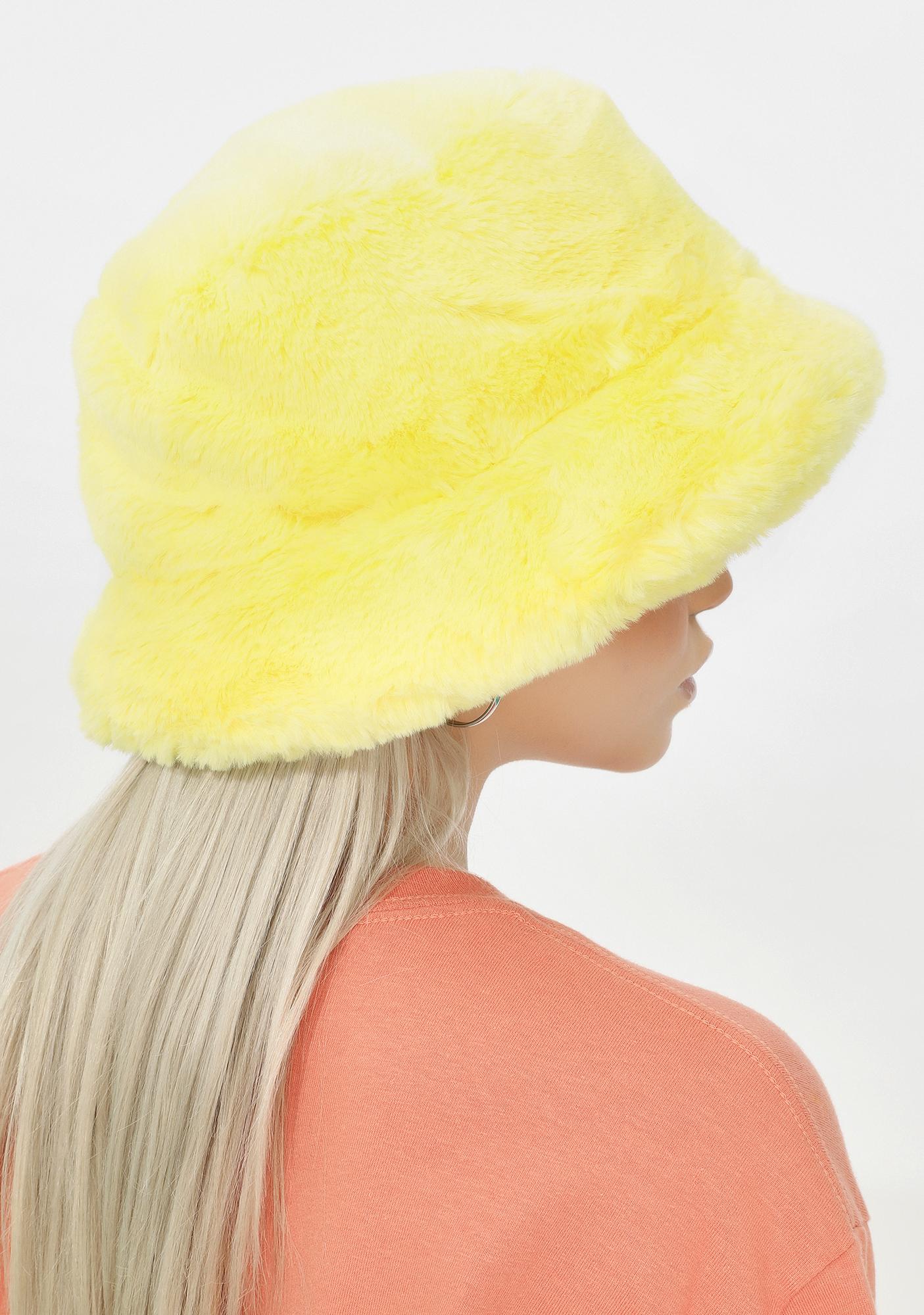 Neon Yellow 90s Faux Fur Bucket Hat Dolls Kill - blk shrts w off white beltslush cult ski mask roblox