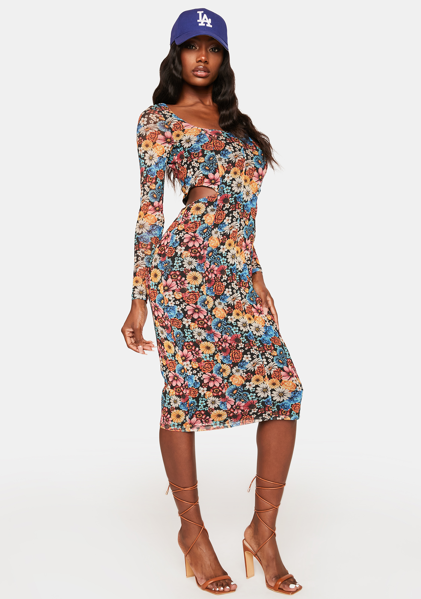 AFRM Floral Mesh Midi Dress - Multi | Dolls Kill