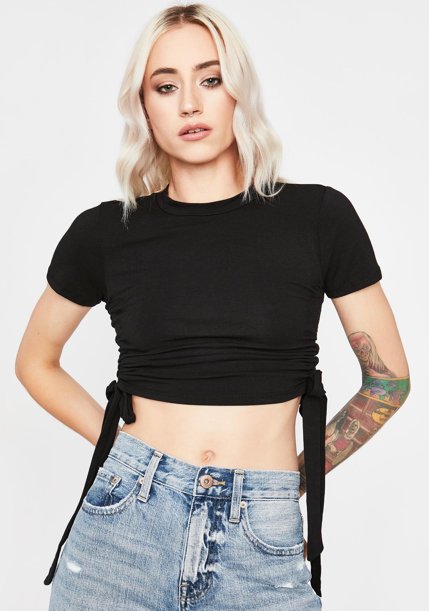 Bow Tie Cinched Cropped Tee - Black | Dolls Kill