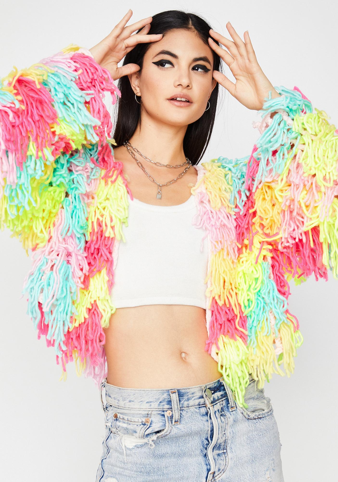 multicolor fringe cardigan