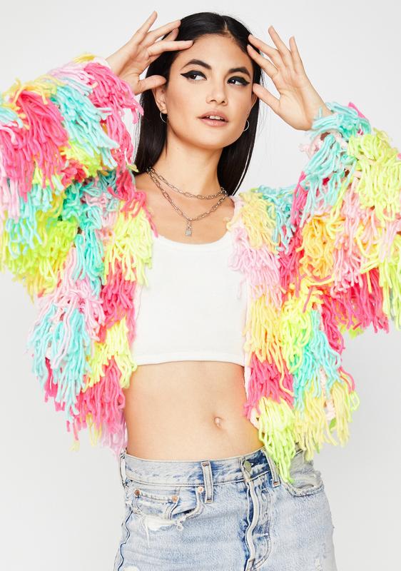 multicolor fringe cardigan