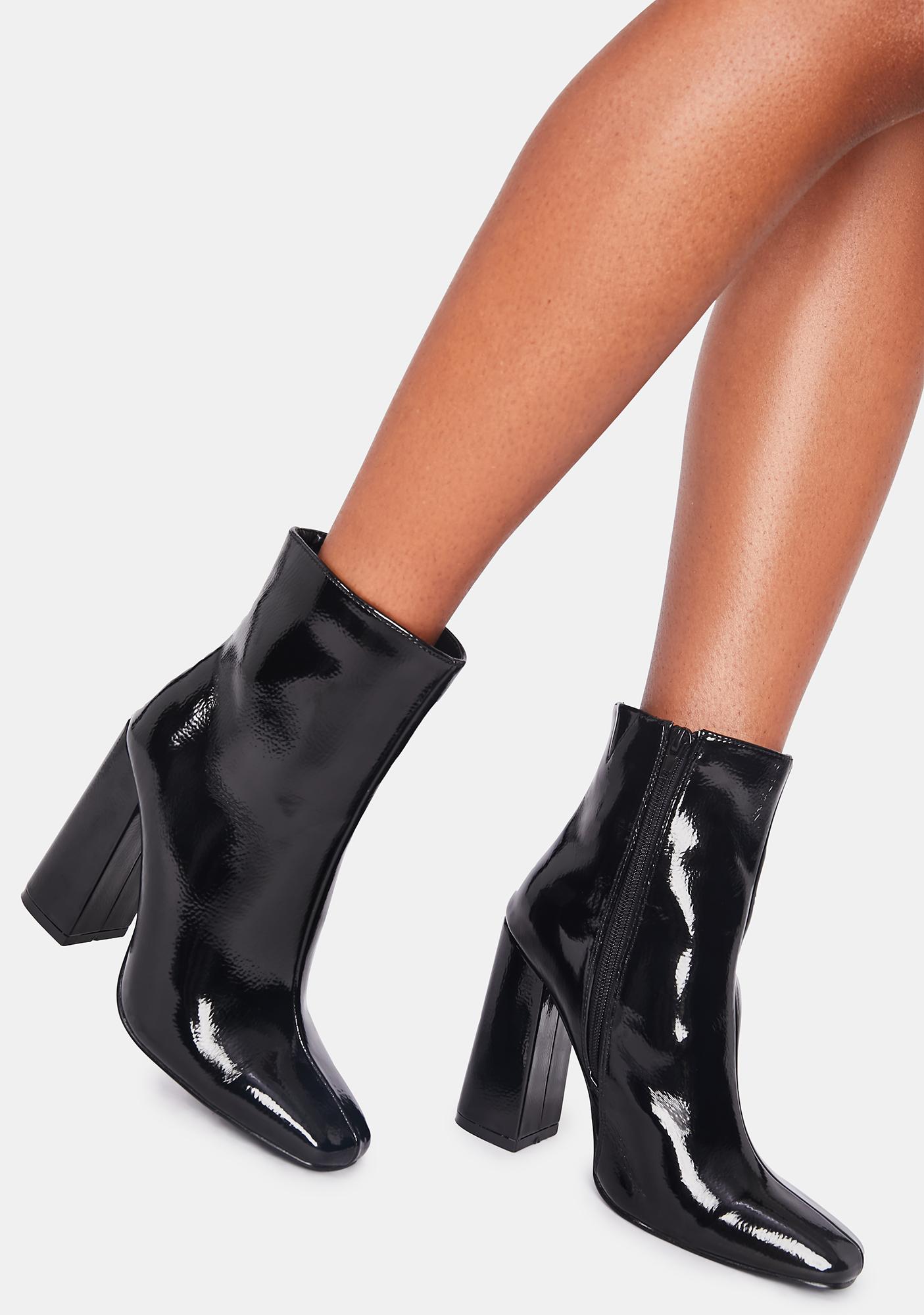 Black Vegan Leather Heeled Booties | Dolls Kill