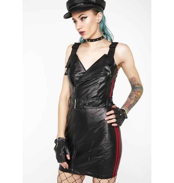 Vegan Leather Moto Racing Stripes Dress | Dolls Kill